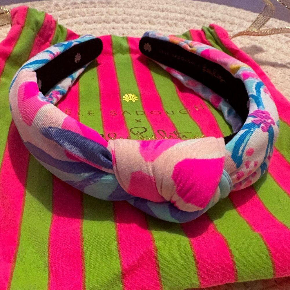 Lele Sadoughi Pink, Blue & Cream Knotted Fabric Headband
